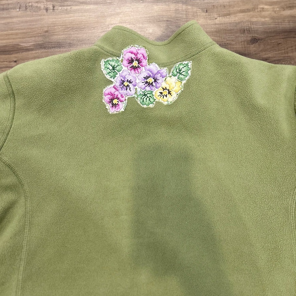 L.L. Bean Olive Fleece Jacket With Custom Floral Embroidery - Picture 4 of 4